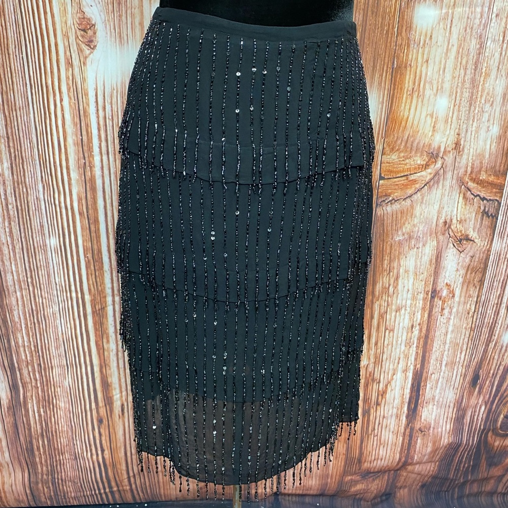 Chico’s Black‎ Tiered Beaded Skirt